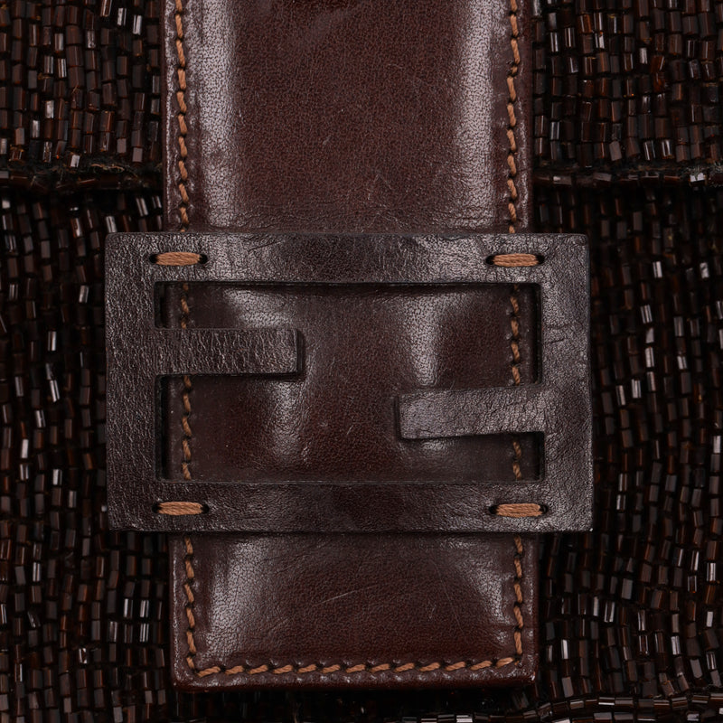 Fendi Bead-Embellished 'FF' Leather Buckle Baguette Shoulder Bag
