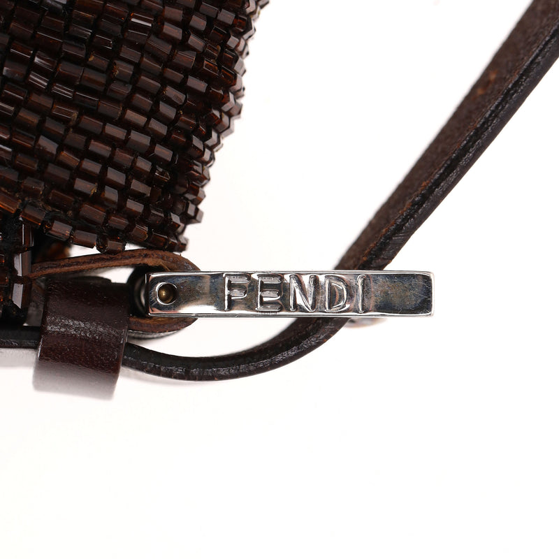 Fendi Bead-Embellished 'FF' Leather Buckle Baguette Shoulder Bag