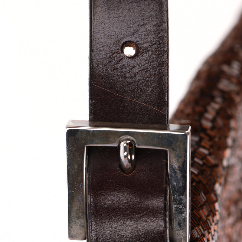 Fendi Bead-Embellished 'FF' Leather Buckle Baguette Shoulder Bag