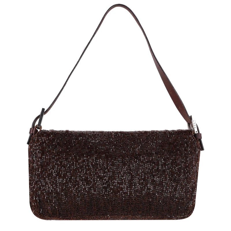 Fendi Bead-Embellished 'FF' Leather Buckle Baguette Shoulder Bag