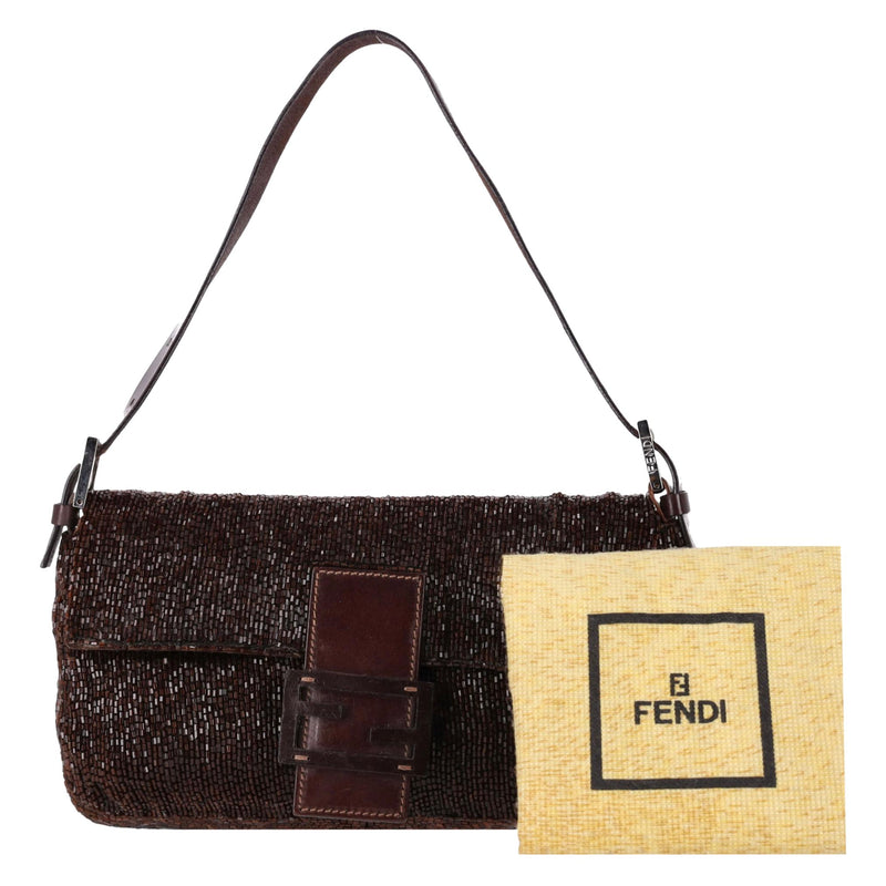 Fendi Bead-Embellished 'FF' Leather Buckle Baguette Shoulder Bag