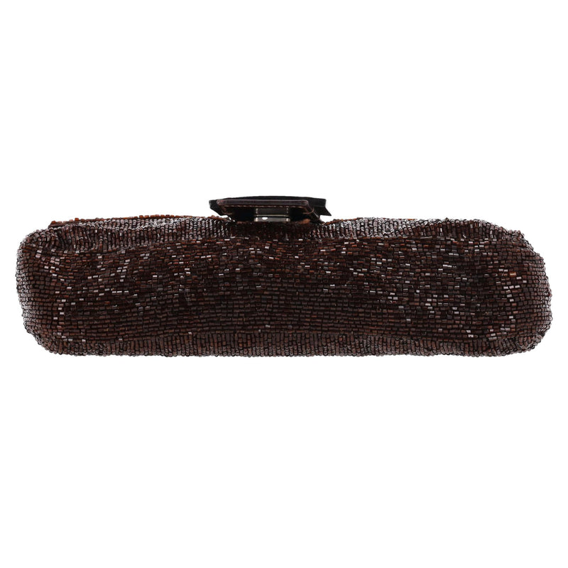 Fendi Bead-Embellished 'FF' Leather Buckle Baguette Shoulder Bag