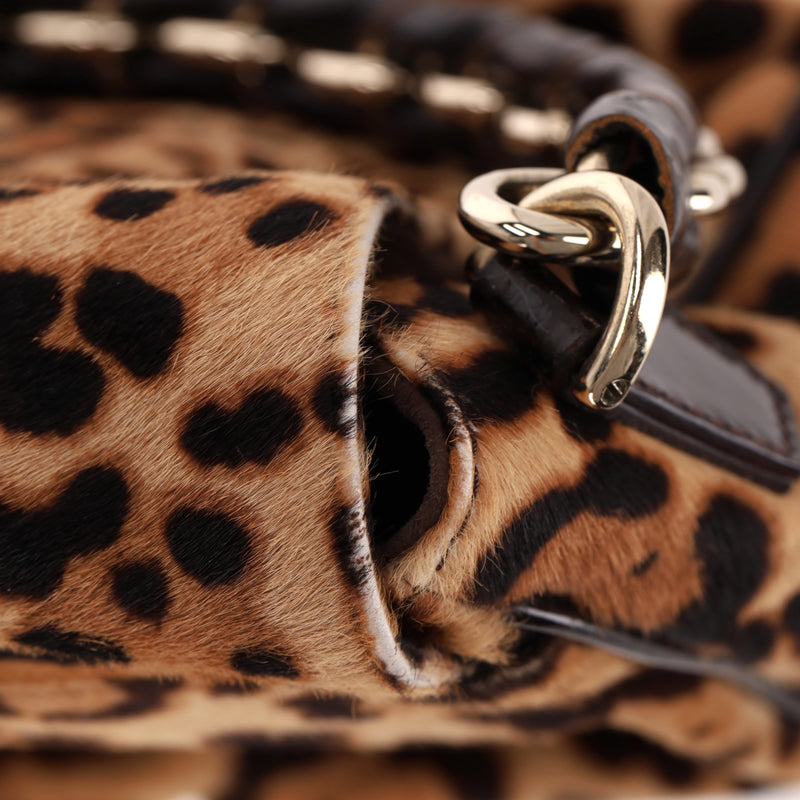 Fendi Leopard Pony Hair 'FF' Buckle Vintage Mamma Baguette Shoulder Bag