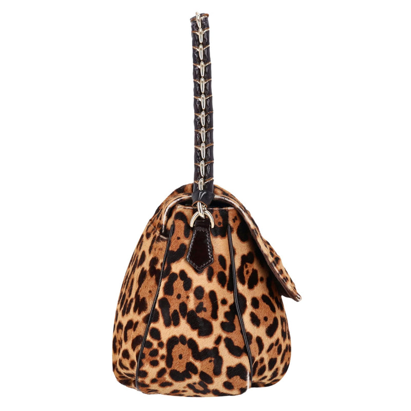Fendi Leopard Pony Hair 'FF' Buckle Vintage Mamma Baguette Shoulder Bag
