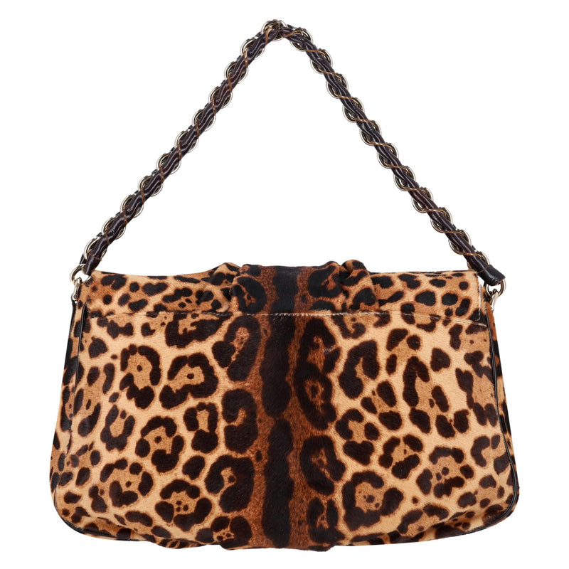 Fendi Leopard Pony Hair 'FF' Buckle Vintage Mamma Baguette Shoulder Bag