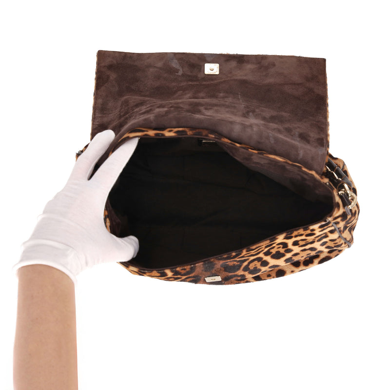 Fendi Leopard Pony Hair 'FF' Buckle Vintage Mamma Baguette Shoulder Bag