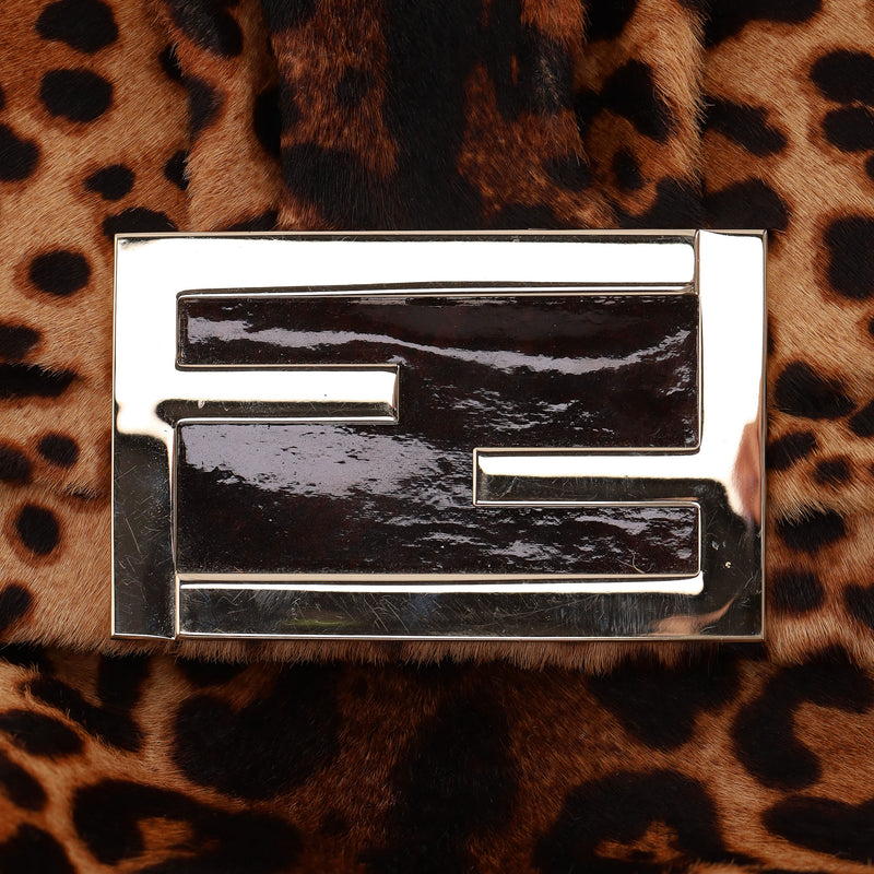 Fendi Leopard Pony Hair 'FF' Buckle Vintage Mamma Baguette Shoulder Bag