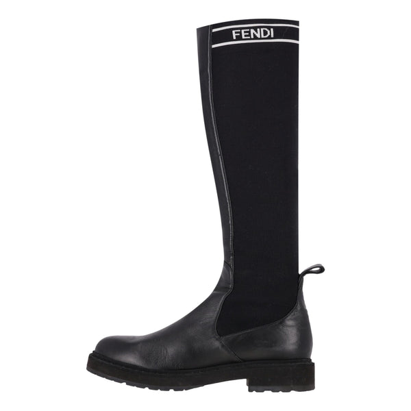 Fendi Logo Leather Knee Sock Boots. Size 36.5