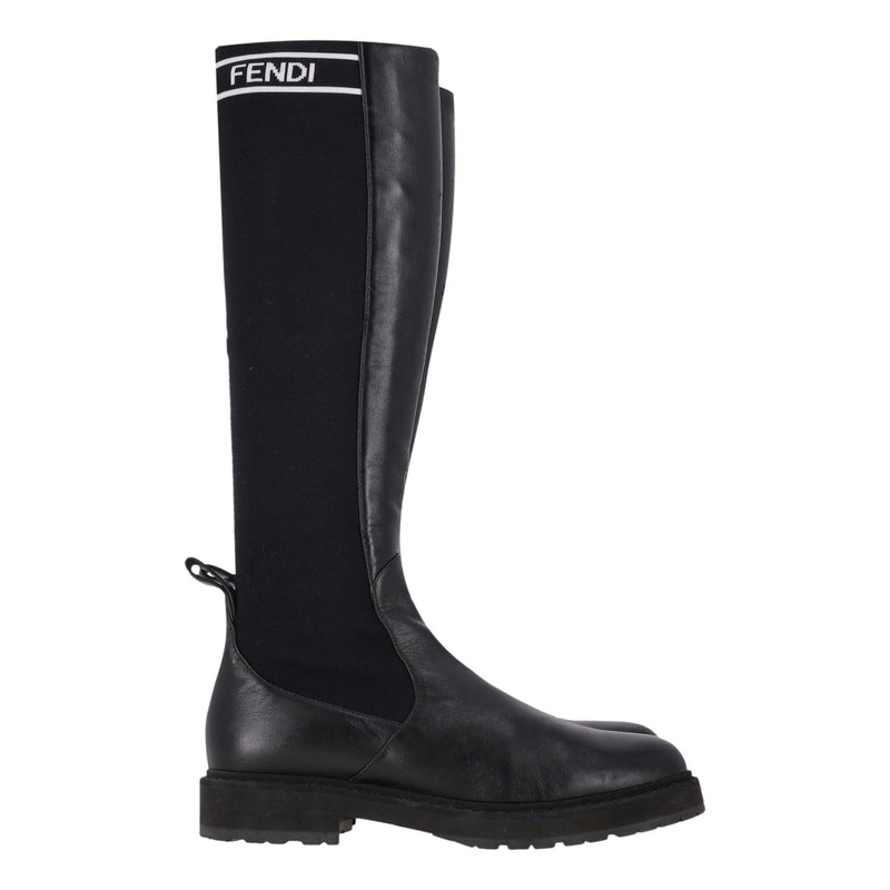 Fendi Logo Leather Knee Sock Boots. Size 36.5