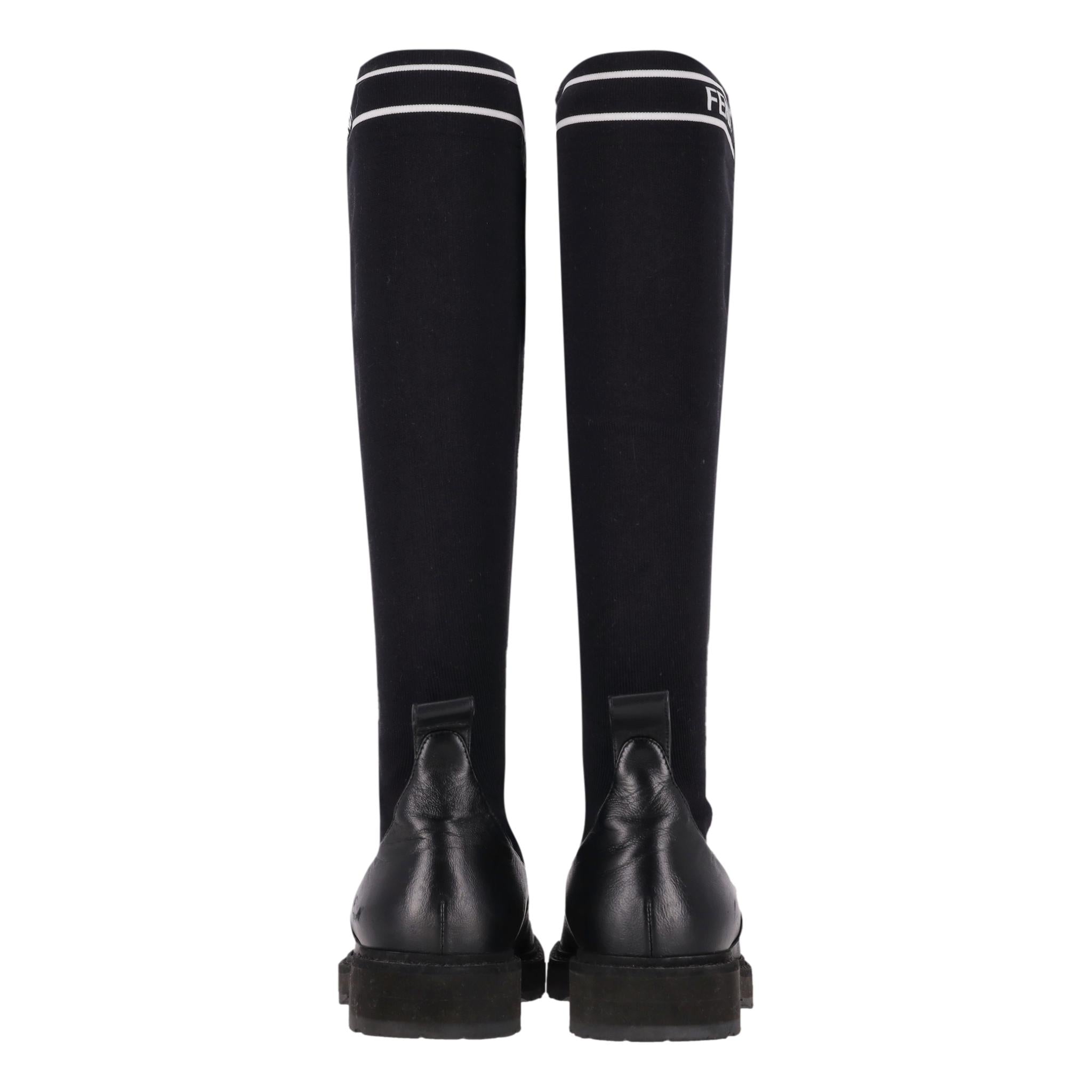 キ*キ様 Fendi ロゴ入りニットソックスブーツ Fendilongblackboots_4_clipped_