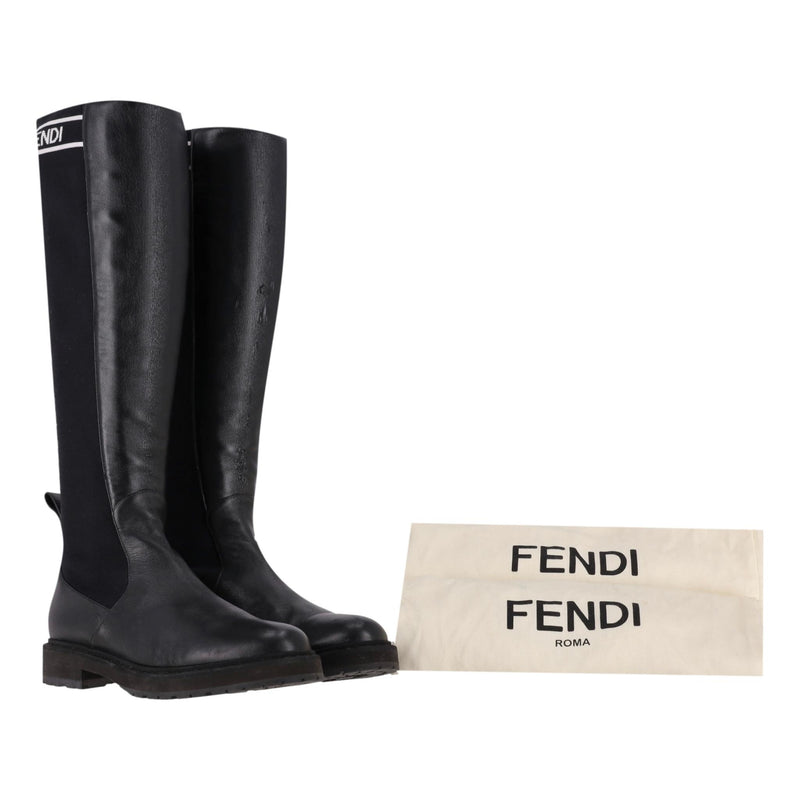 Fendi Logo Leather Knee Sock Boots. Size 36.5