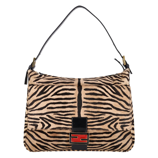Fendi Zebra Print Pony Hair 'FF' Buckle Vintage Mamma Baguette Shoulder Bag