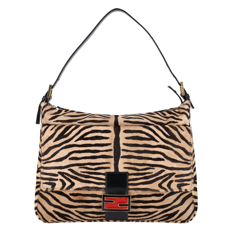 Fendi Zebra Print Pony Hair 'FF' Buckle Vintage Mamma Baguette Shoulder Bag