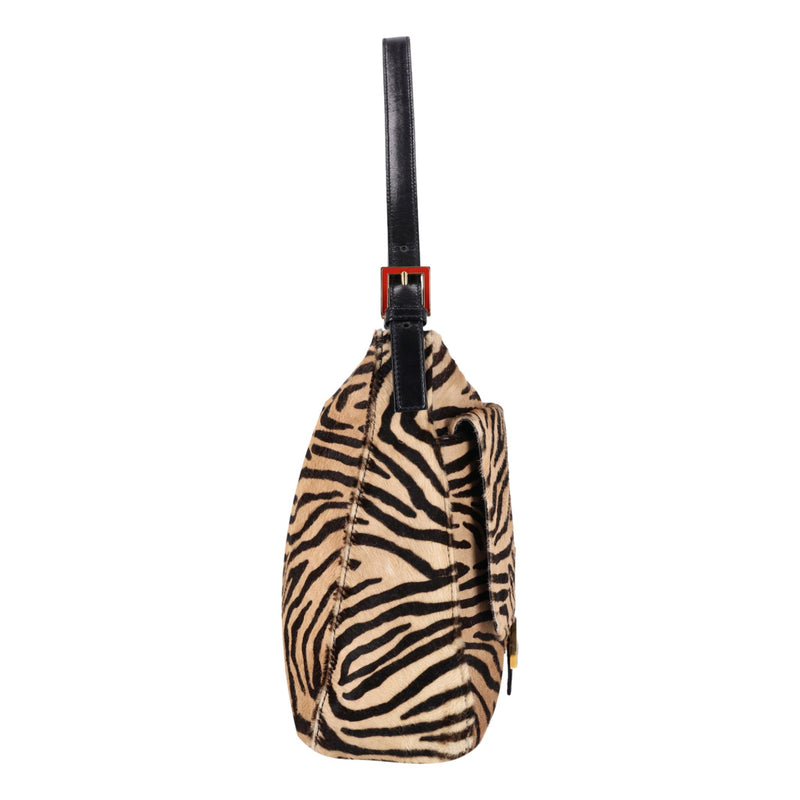 Fendi Zebra Print Pony Hair 'FF' Buckle Vintage Mamma Baguette Shoulder Bag