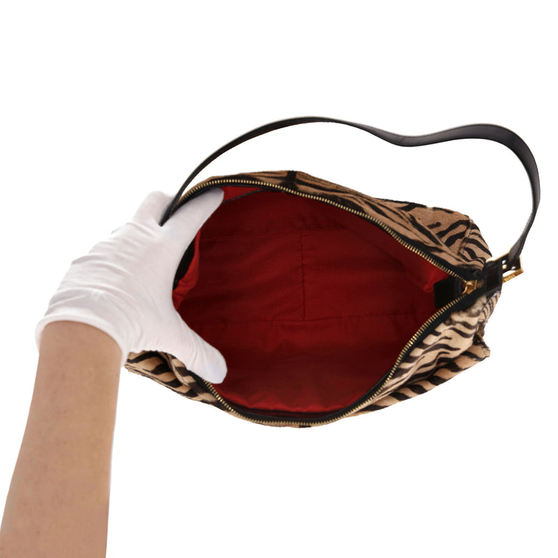 Fendi Zebra Print Pony Hair 'FF' Buckle Vintage Mamma Baguette Shoulder Bag