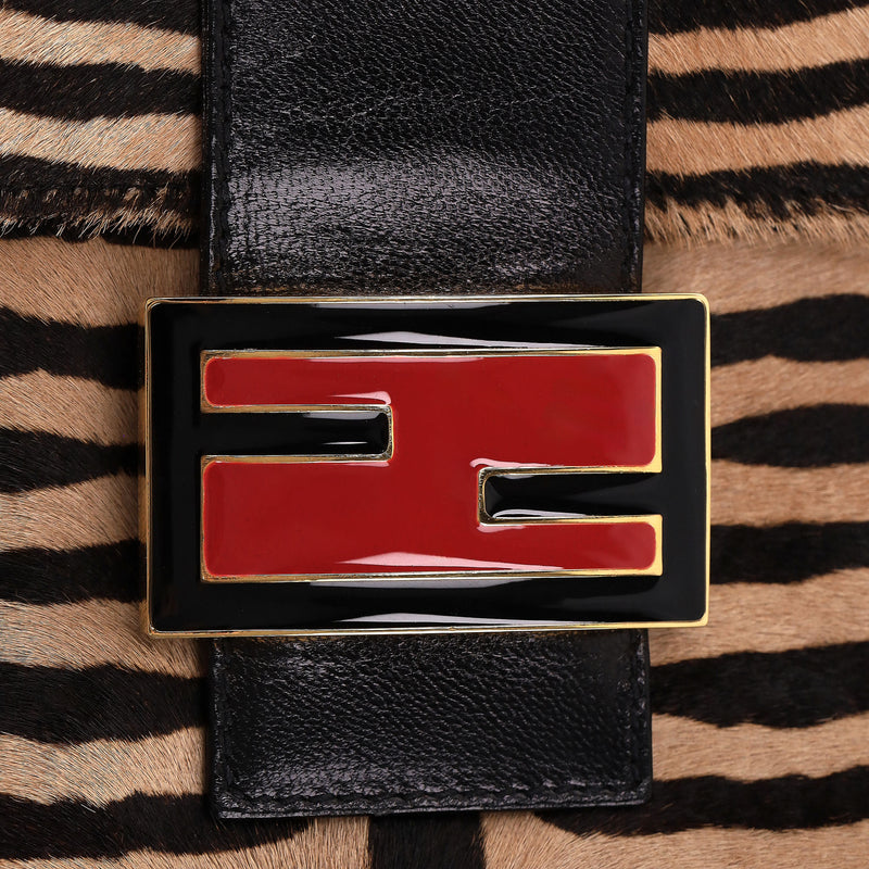 Fendi Zebra Print Pony Hair 'FF' Buckle Vintage Mamma Baguette Shoulder Bag