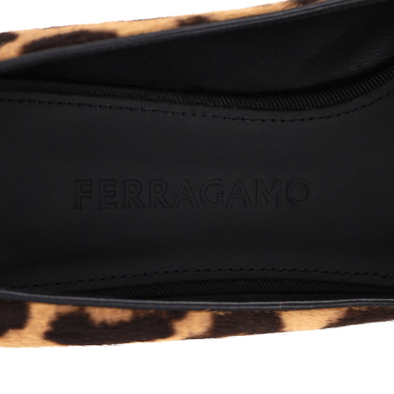 Ferragamo Leopard Print Pony Hair Siwar Pumps. Size 39