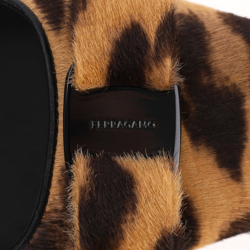 Ferragamo Leopard Print Pony Hair Siwar Pumps. Size 39