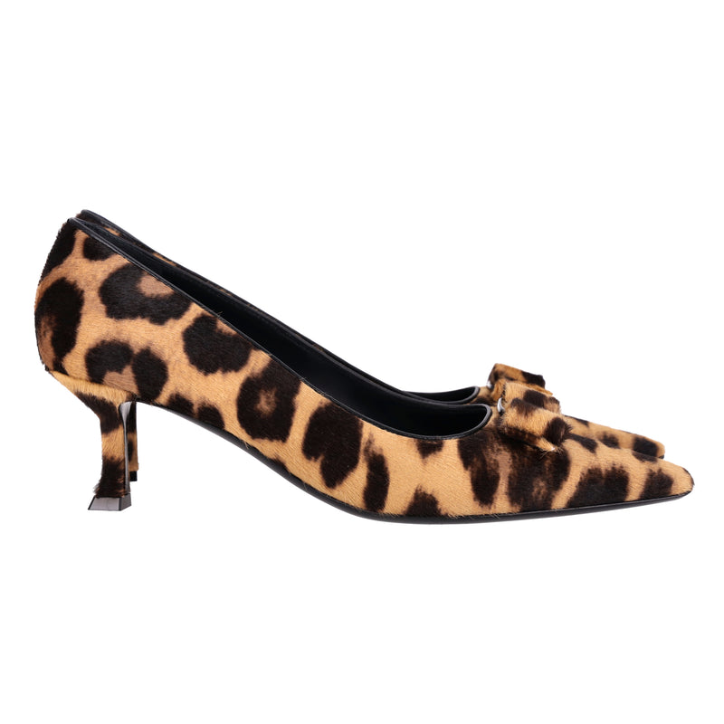 Ferragamo Leopard Print Pony Hair Siwar Pumps. Size 39