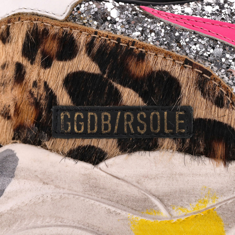 Golden Goose Leopard Print Pony Hair & Glitter Running Sole Sneakers. Size 39