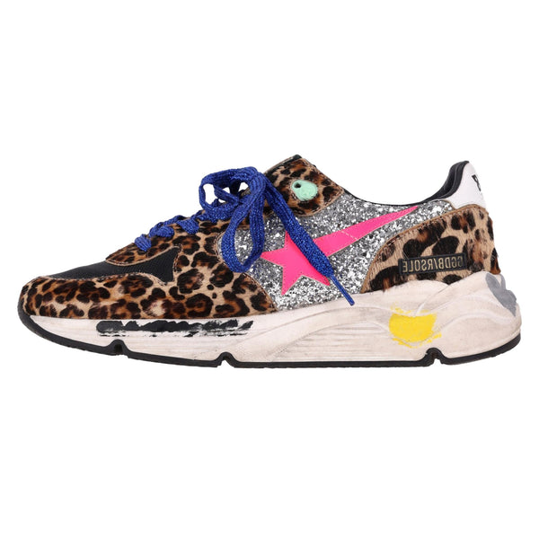 Golden Goose Leopard Print Pony Hair & Glitter Running Sole Sneakers. Size 39