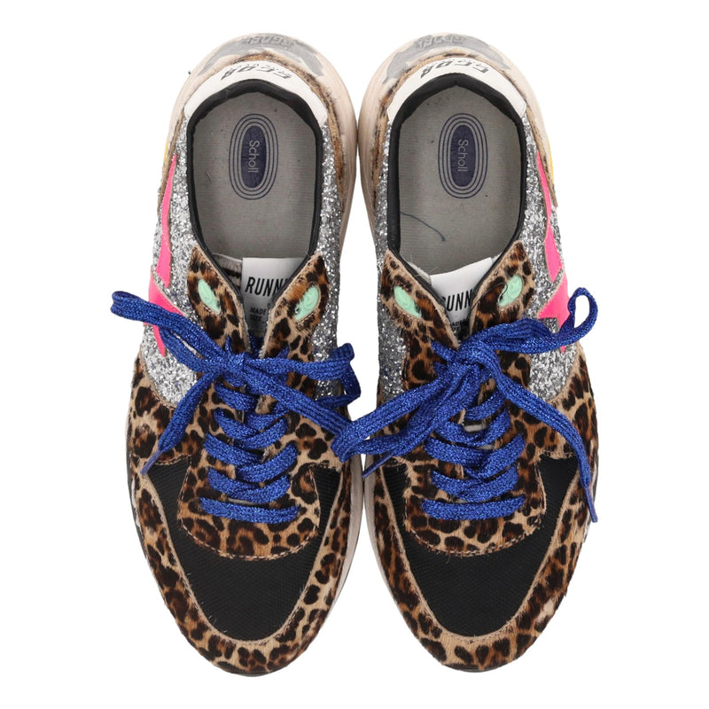 Golden Goose Leopard Print Pony Hair & Glitter Running Sole Sneakers. Size 39