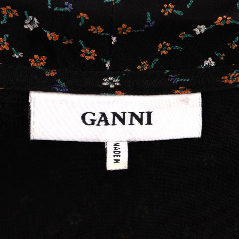 Ganni Floral-Print Wrap Dress With Asymmetrical Hem. Size 36FR