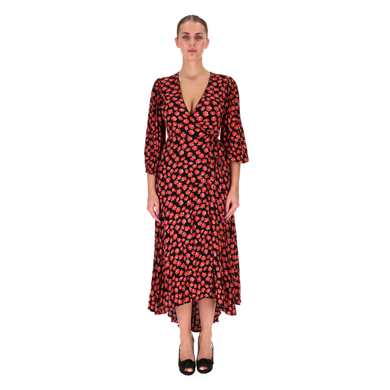Ganni Floral Print Crepe Wrap Dress. Size 34FR
