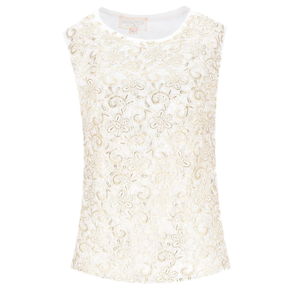 Giambattista Valli Floral Lace-Embellished Cotton Top. Size M