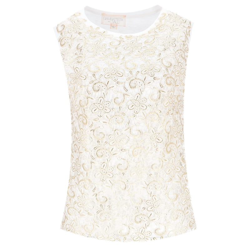 Giambattista Valli Floral Lace-Embellished Cotton Top. Size M