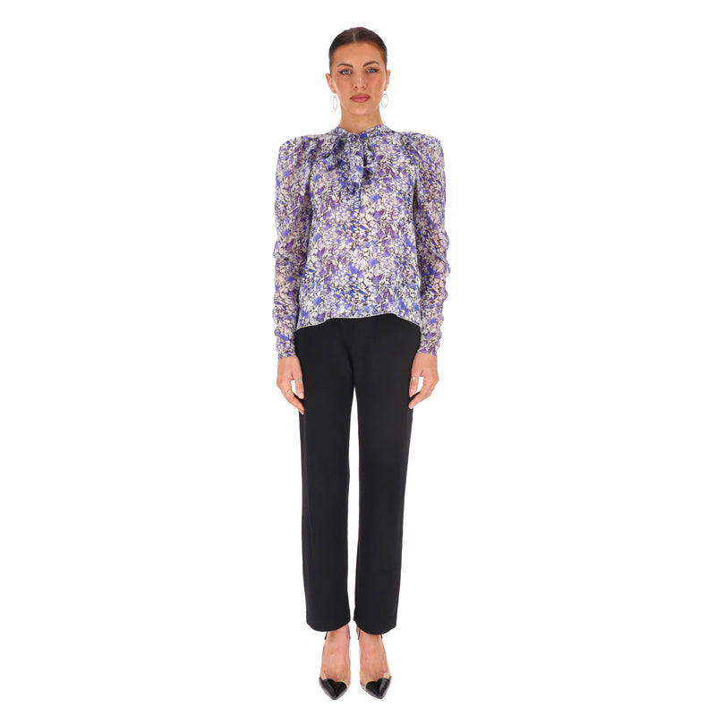 Giambattista Valli Silk Tie-Neck Floral Top. Size 38IT