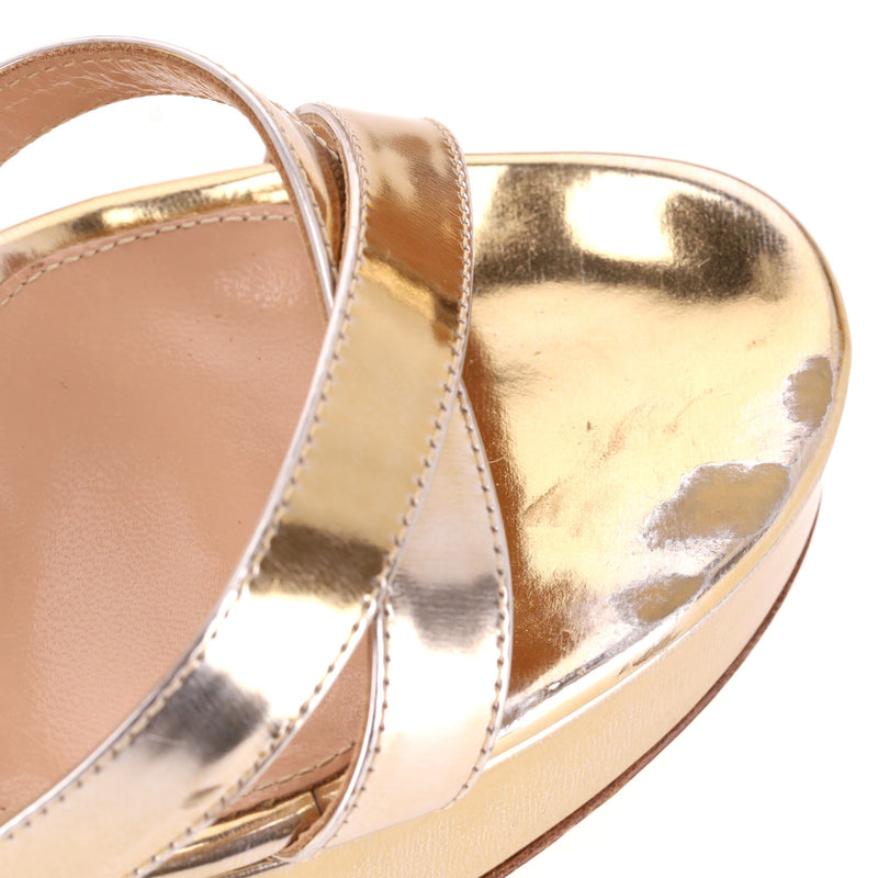 Gianvito Rossi Metalic Patent Leather Platform Sandals. Size 36