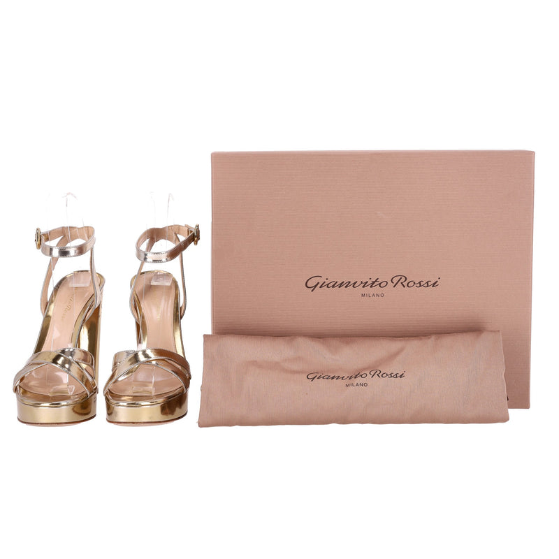 Gianvito Rossi Metalic Patent Leather Platform Sandals. Size 36