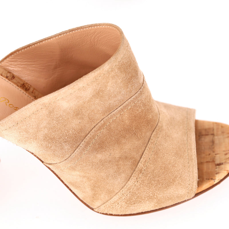 Gianvito Rossi Suede Cork Heeled Mules. Size 40