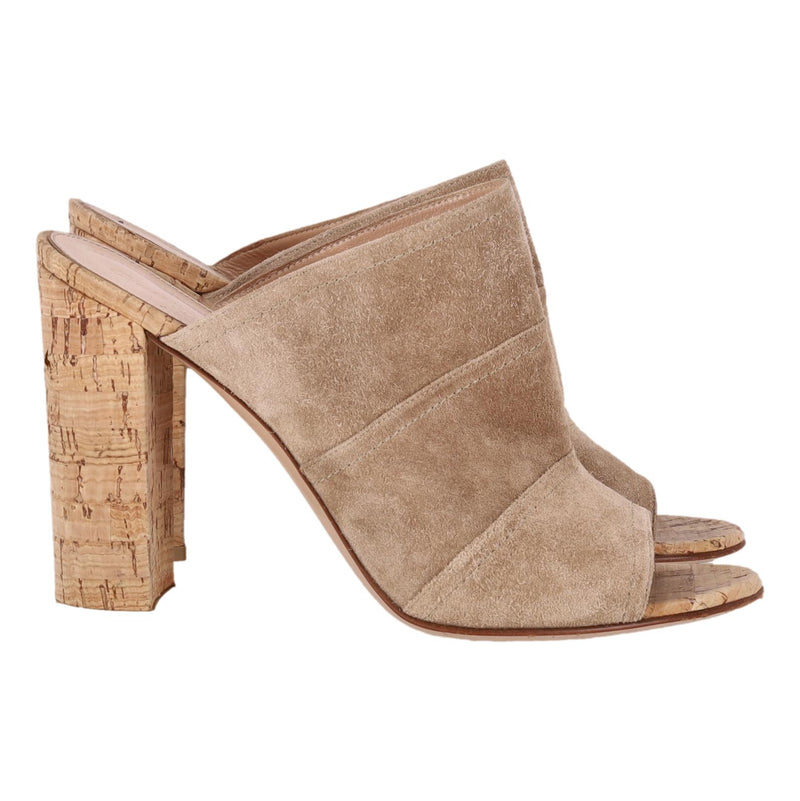 Gianvito Rossi Suede Cork Heeled Mules. Size 40