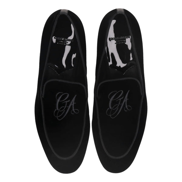 Giorgio Armani Logo Embroidered Velvet Loafers. Size 42