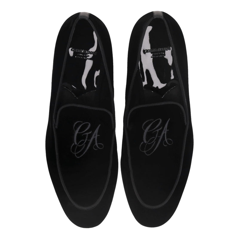 Giorgio Armani Logo Embroidered Velvet Loafers. Size 42