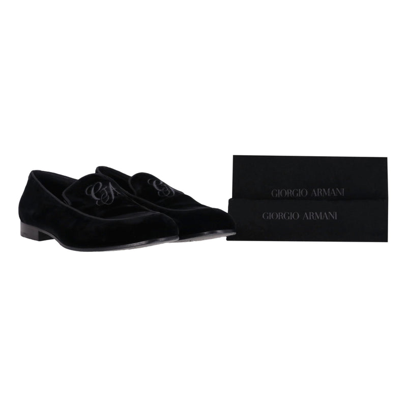Giorgio Armani Logo Embroidered Velvet Loafers. Size 42
