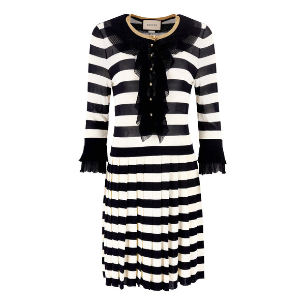 Gucci Striped Dress with 'GG' Pearl Buttons. Size L