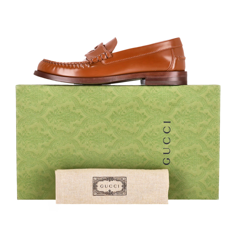 Gucci Millennial Ribot Cut-Out GG Logo Leather Loafers. Size 40.5