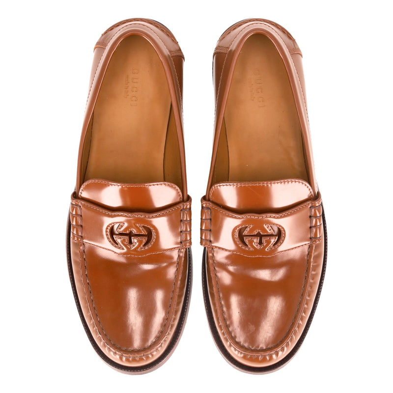 Gucci Millennial Ribot Cut-Out GG Logo Leather Loafers. Size 40.5