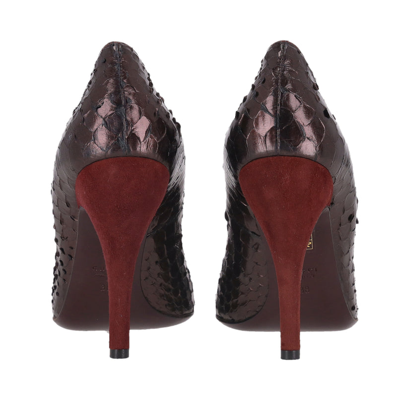 Gucci Metallic Python Skin Pumps With A Suede Heel. Size 38