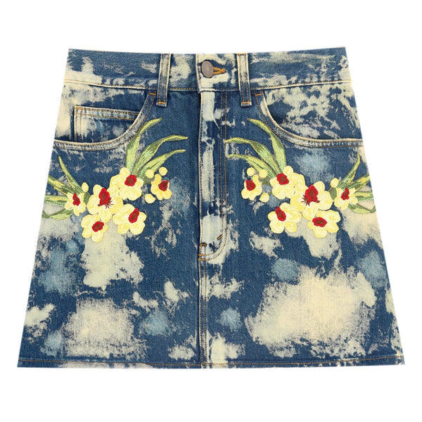 Gucci Denim  Floral Embroidered Skirt. Size 40IT