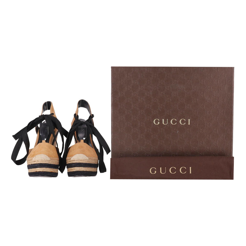 Gucci Suede Espadrille Wedge Sandals. Size 36.5