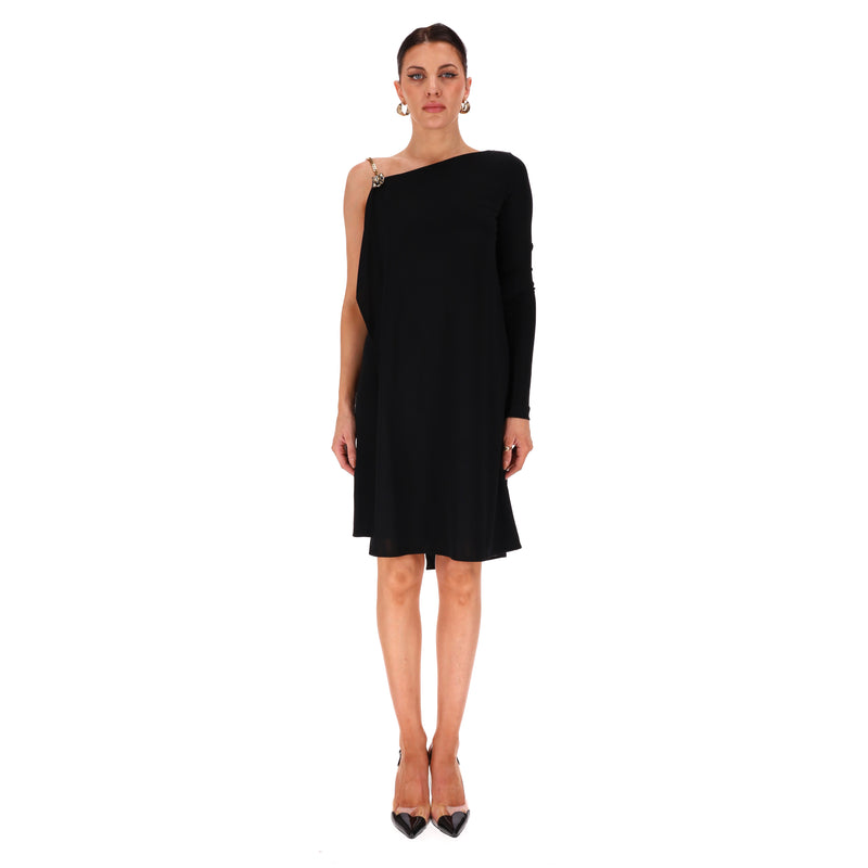 Gucci One-Shoulder Brooch & Chain Strap Detail Dress. Size S