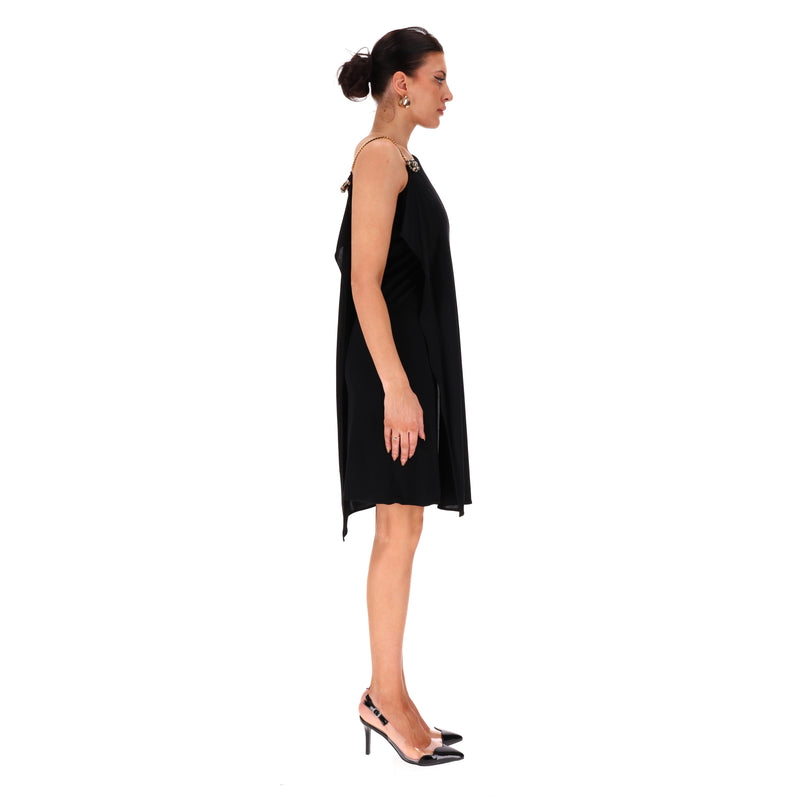 Gucci One-Shoulder Brooch & Chain Strap Detail Dress. Size S