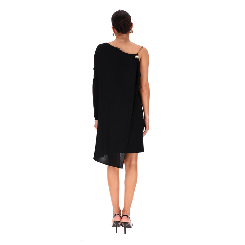 Gucci One-Shoulder Brooch & Chain Strap Detail Dress. Size S