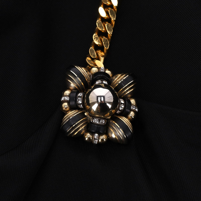 Gucci One-Shoulder Brooch & Chain Strap Detail Dress. Size S