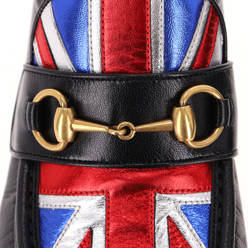 Gucci Union Jack Horsebit Leather Heeled Loafers. Size 39
