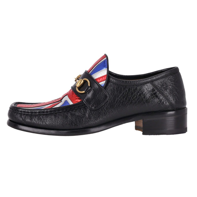 Gucci Union Jack Horsebit Leather Heeled Loafers. Size 39